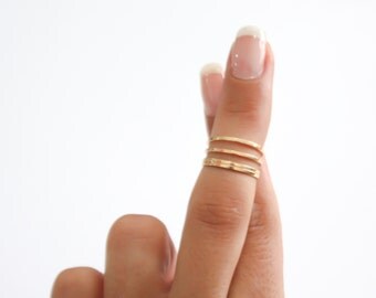 Gold Ring - 4 Stacking rings, Knuckle Ring, Thin gold shiny bands, Set of 4 stack midi rings, Gold jewelry, Wire ring, Gold filled ring