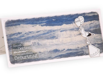 Card birthday, greeting card, birthday card maritim of maritime map, sea, Seagull, birthday card, swell, 3D map