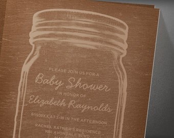 brown vintage mason jar baby shower invites
