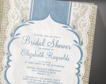 Blue Vintage Lace Bridal Shower invites