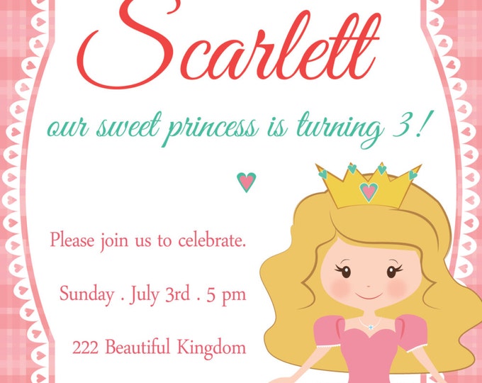 Princess birthday party invitation. It is perfect for you little girls birthday party. DIY Printable princess invte. Princess invitation.