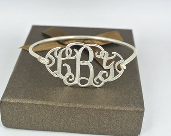1.5 Inch Silver Monogram Bracelet, Monogram Bangle, Name Bracelet,Personalized Bangle,Initial Monogram Bracelet, Bridesmaid Gift B002