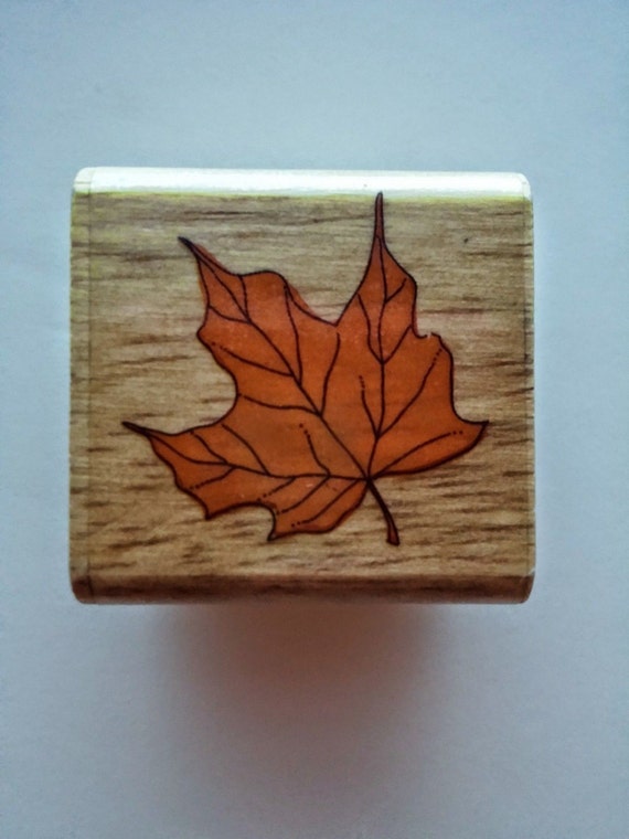 Small Autumn Maple Leaf Rubber Mounted Stamp Used Fall Scrapbook Tool