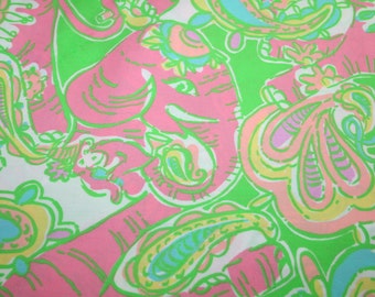 Lilly Pulitzer fabric ~PINK Sparkle CHIN CHIN~Elephant~ 100% cotton~Retired and Hard to Find