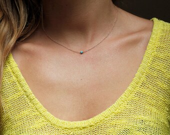 Dainty Gold Necklace, Tiny Turquoise Necklace, Turquoise Bead Necklace, Gold Turquoise Necklace, Silver Turquoise Necklace, Thin Necklace