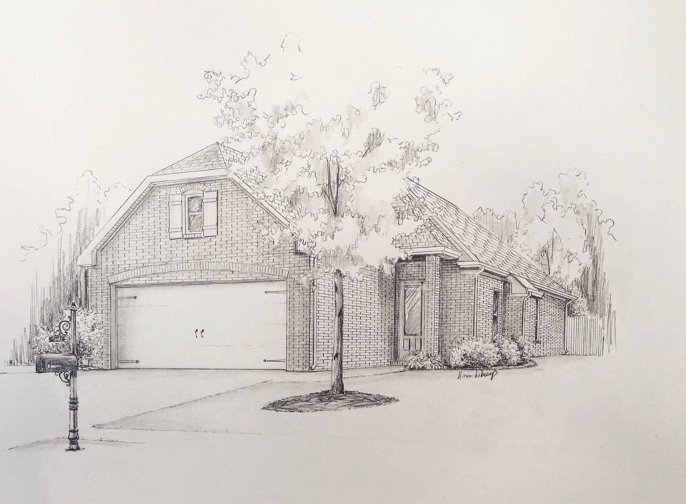 8 x 10 Pencil sketch House drawing from your