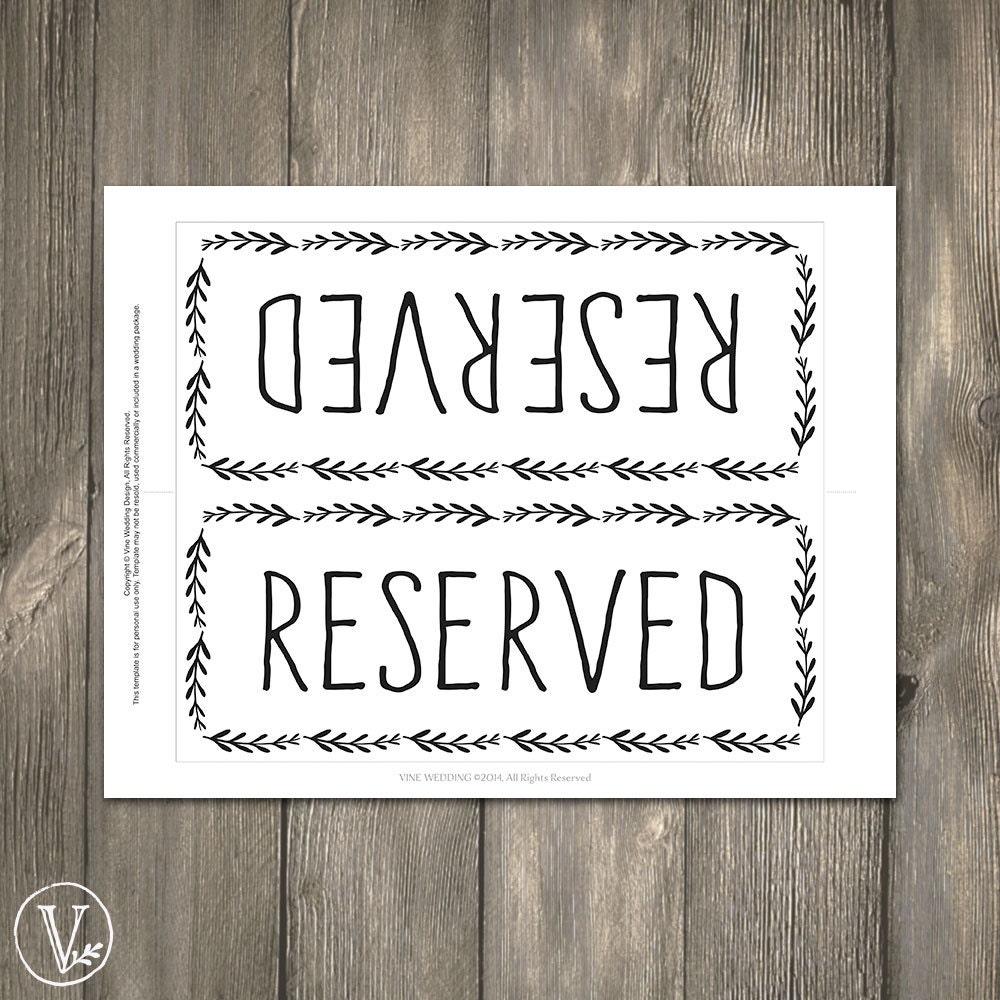 Rustic Wedding Reserved Table Sign Instant DOWNLOAD