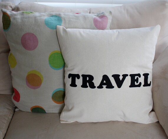 Throw Pillow Cover Travel 16x16 cream decorative pillow