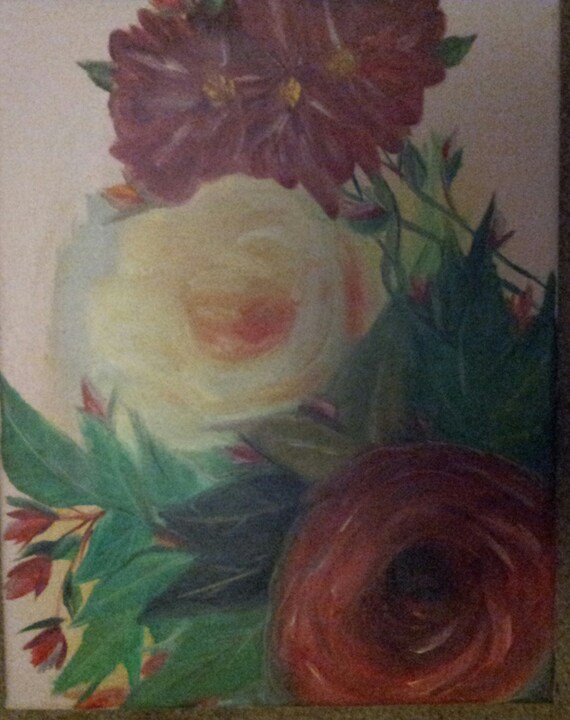original painting White Rose oil paintingoil paintingwood