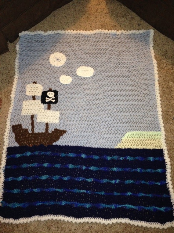 Customized Crochet Pirate Ship Baby Blanket