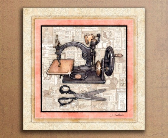 Sewing Machine Vintage Art Print Dan Morris "Sew Vintage 1". Sewing room art, vintage sewing machines, quilt art, gift for quilter,mom gift
