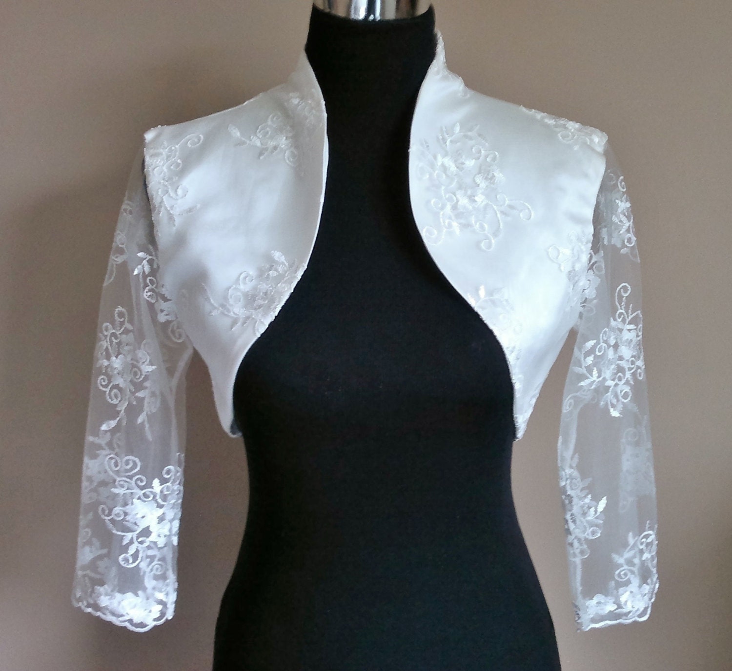 Lace & Satin Bolero 3/4 Sleeves / Shrug / Wedding Jacket