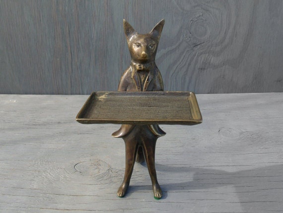 Unusual Brass Fox Butler Rectangular Business Card Holder/