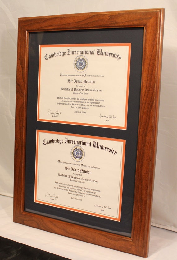 Double Diploma Frame for 8.5 x 11 Diplomas. Solid Cherry Fade