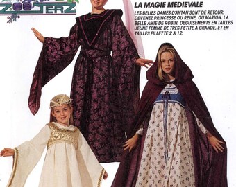 Renaissance medieval dress pattern girls dress cape hat costume sewing pattern McCalls 6775 Sz 7 and 8