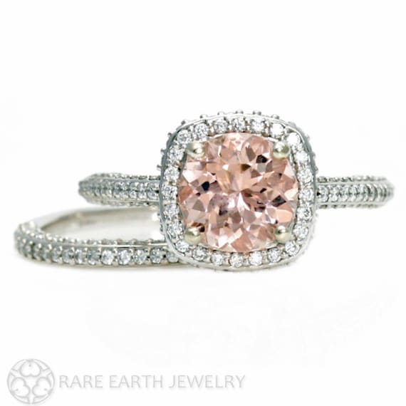 ... Bridal Set Diamond Halo Morganite Engagement Ring Conflict Free