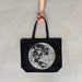 Moon Tote Bag - full moon screenprint on black cotton canvas bags - astronomy tote | lunar print