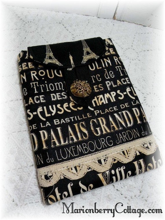 Kindle Nook Kobo Sleeve Cover French Subway words Paris Eiffe tower Black ECS