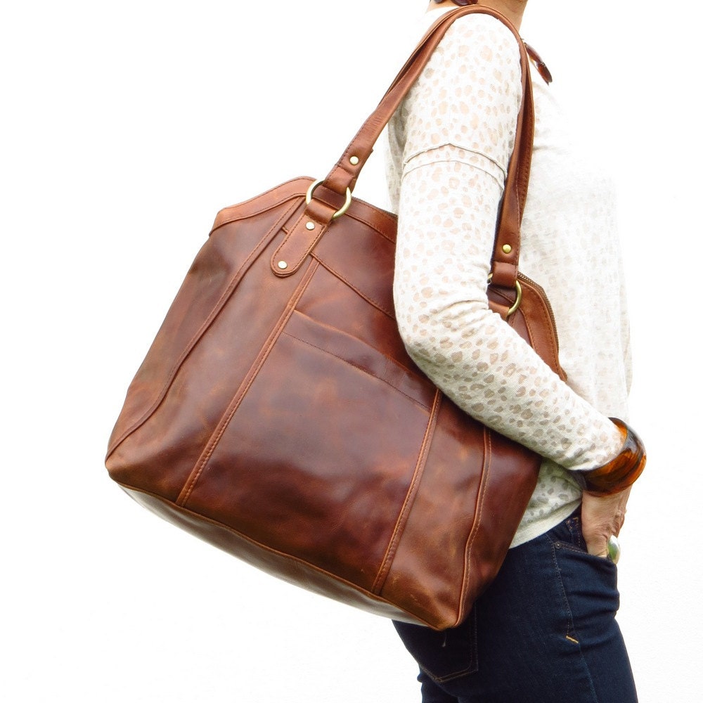 Large Brown Leather Handbag Tote