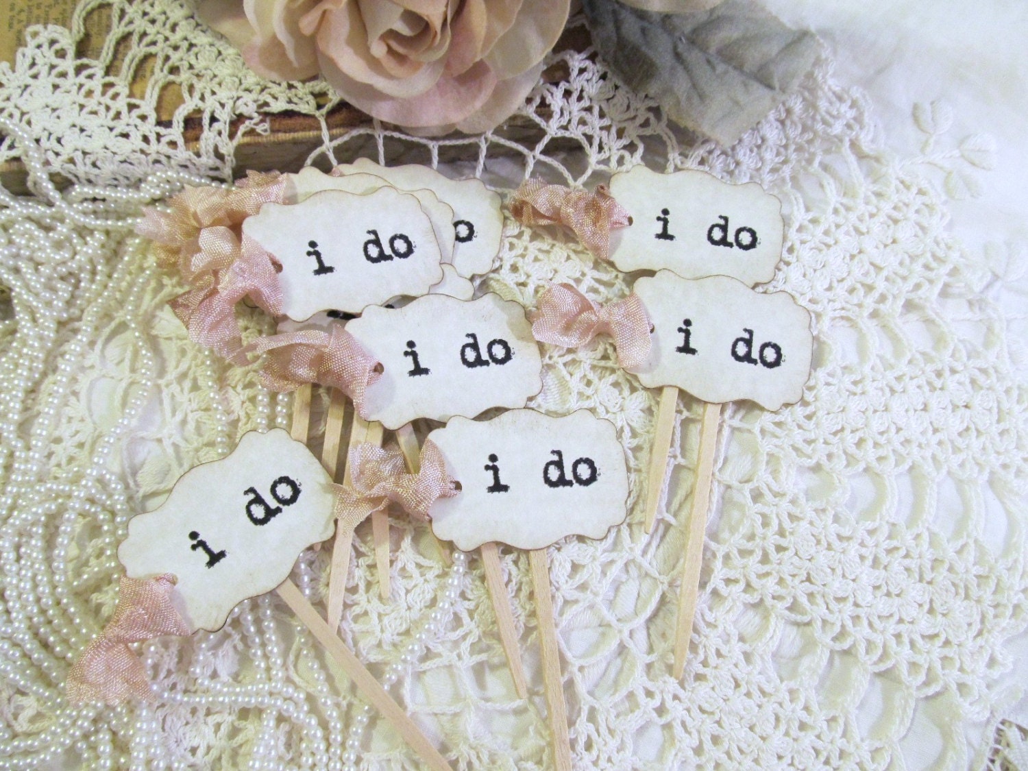Wedding MINI Cupcake Toppers Party Picks i do Set of 24