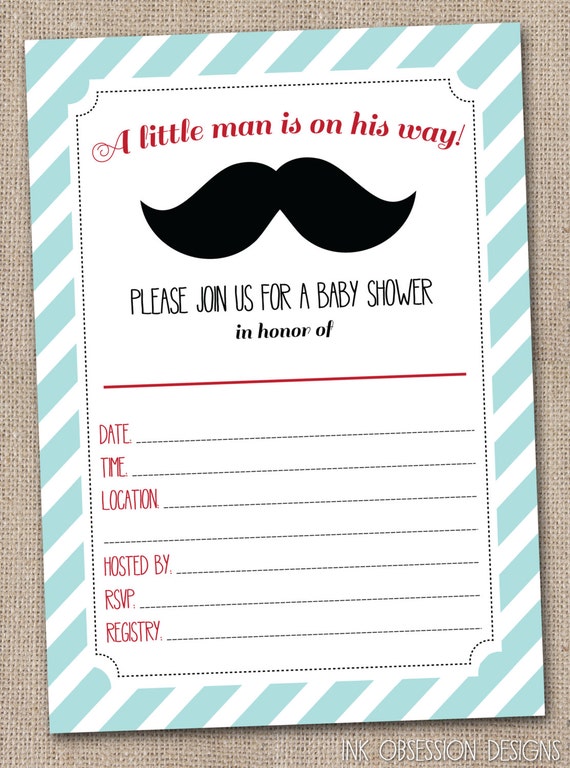 Little Man Baby Shower Invitation Instant Download Mustache Printable 