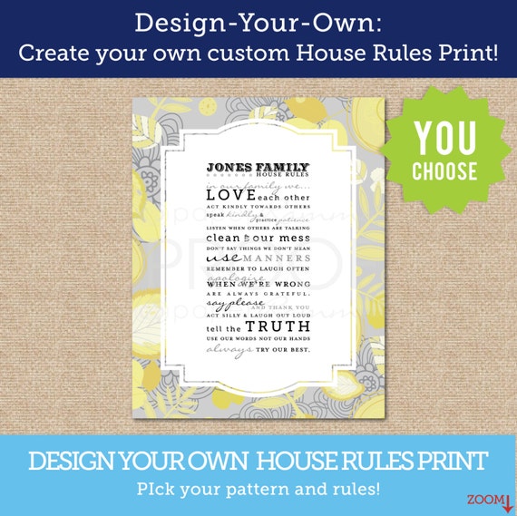 Design Your Own House Rules//Personalized Art Print,Customize last ...