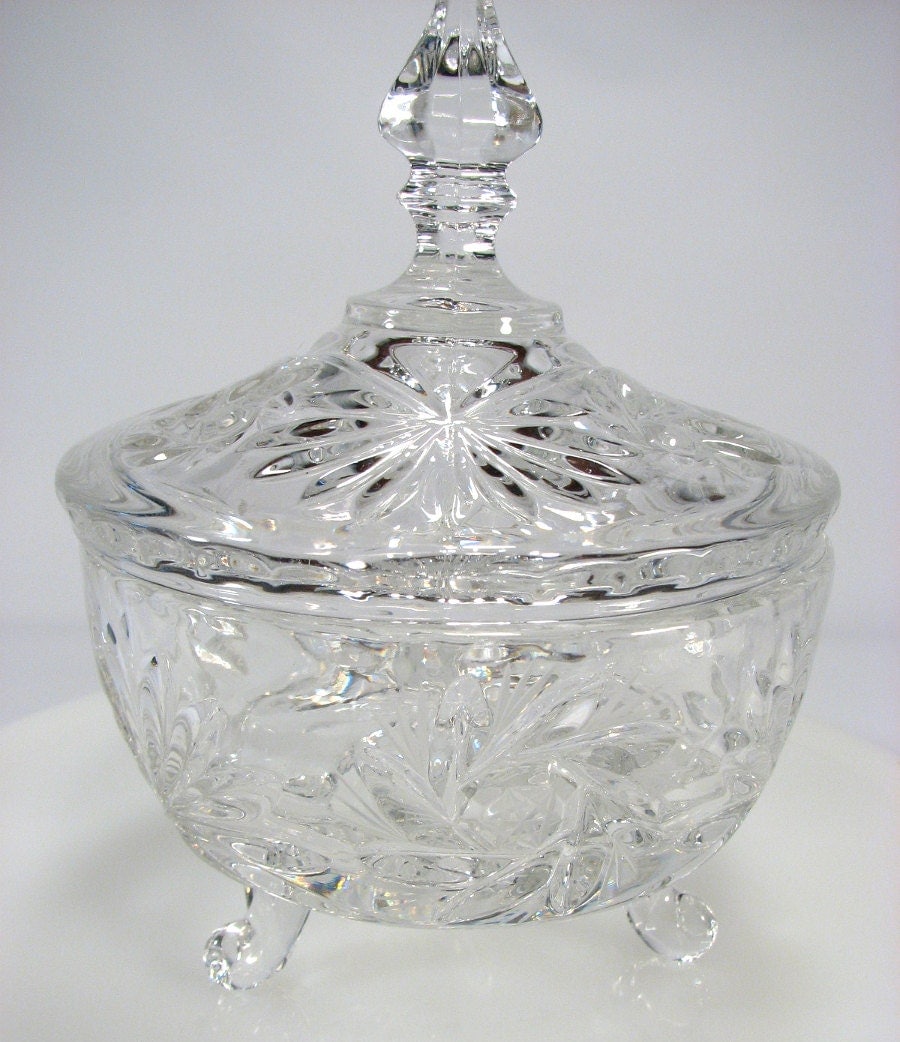 Cut Glass Footed Candy Dish with Spire Lid Star of David