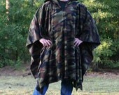 Camo Hooded Fleece Poncho with Vneck - Woodland Camouflage