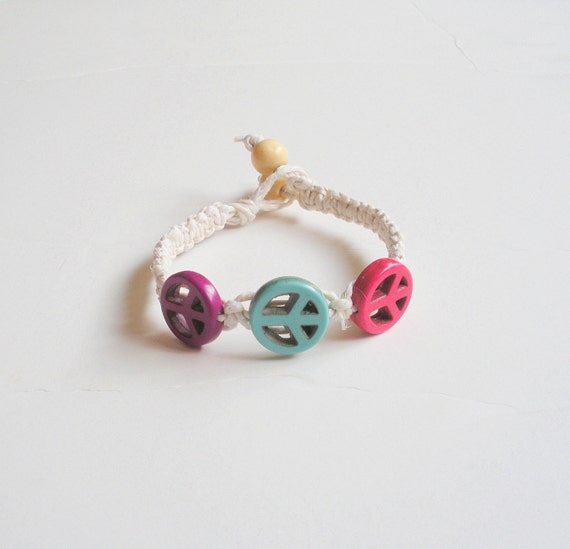 White Hemp Bracelet with Pink Turquoise and Purple by luvbuzz