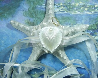 Ring Pillow - Pearly Heart - Starfish Ring Bearer's Pillow