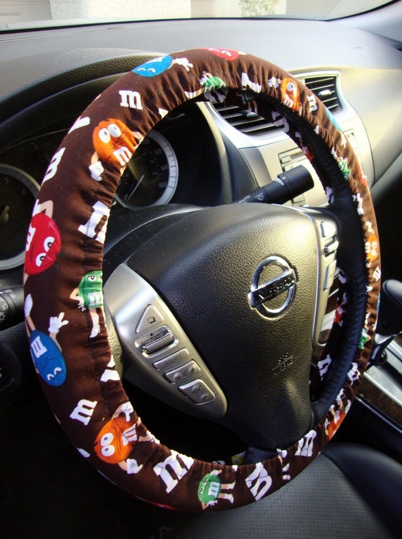 Handmade Steering Wheel Cover made with M&M's by julieshobbyhut