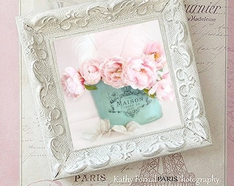 Paris Peonies Decor, Paris Shabby Chic Decor, Dreamy Pink Peonies Photo, French Peony Photo, Peonies Wall Art Prins, Paris Pink Framed Decor