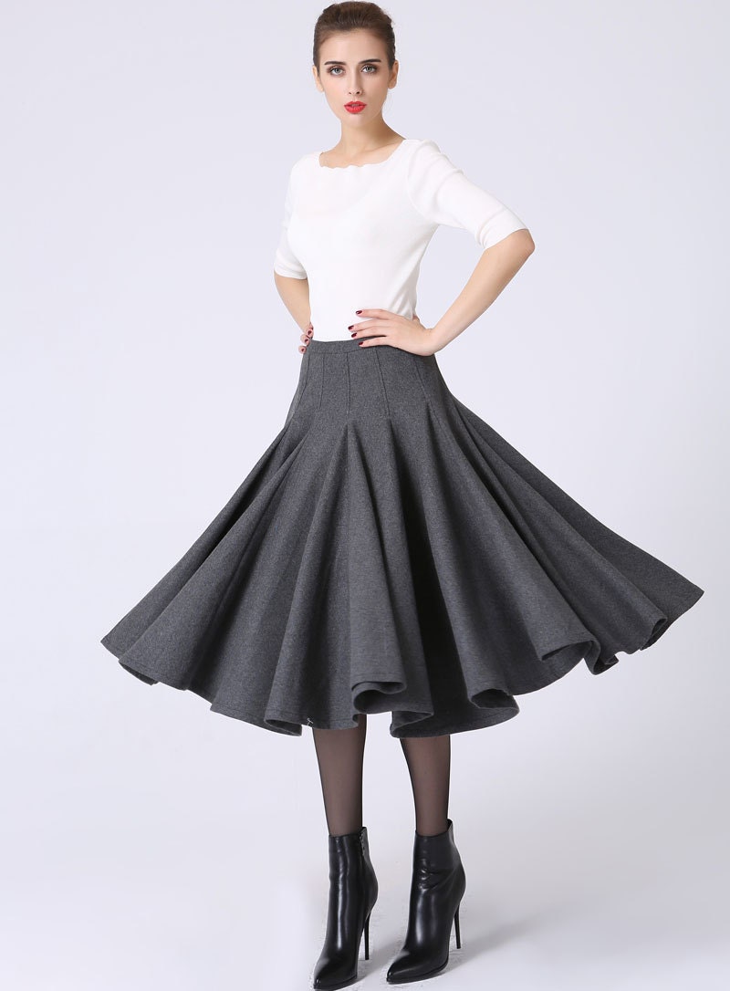 wool skirt womens skirts ruffle skirt pleated skirt gray