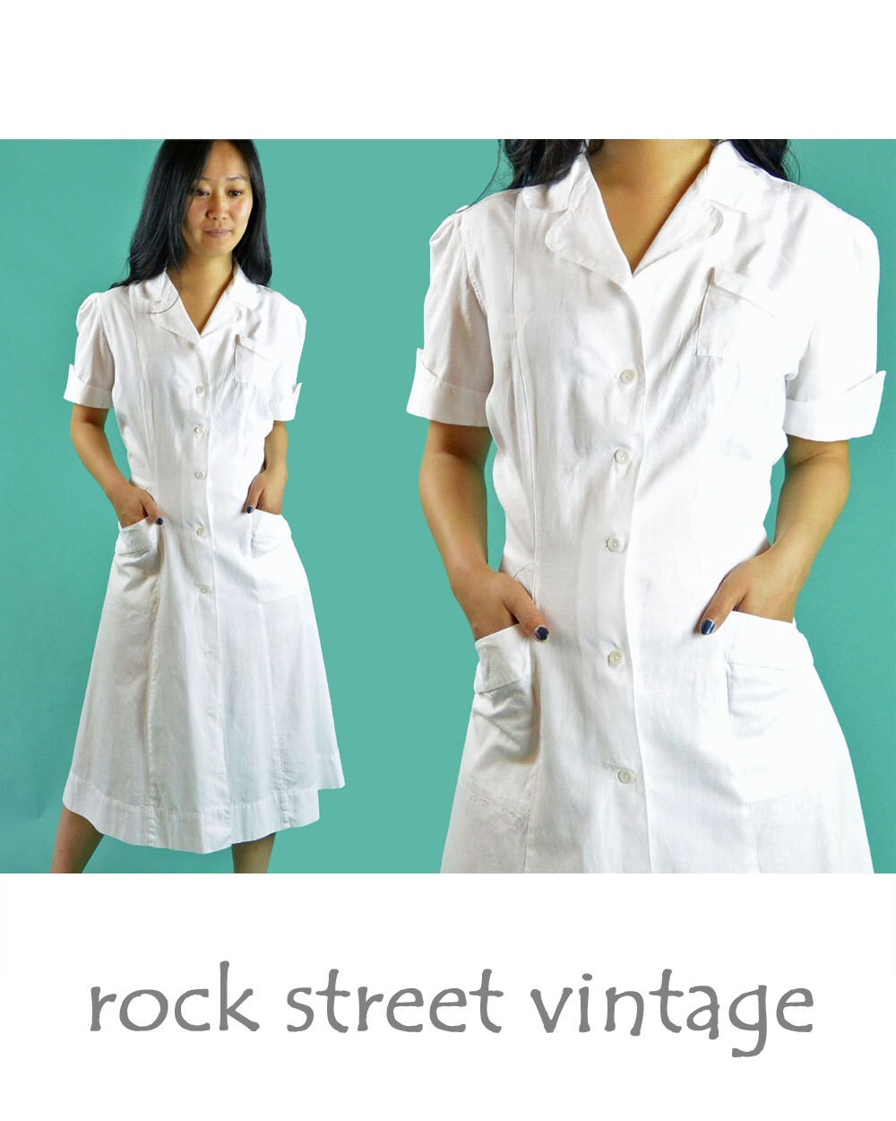 1950s Nurses Uniform / White Swan Starched White Nurse Dress