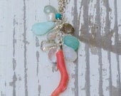 Vintage Coral Branch Necklace + Blue Gemstone Variety Waterfall | Mermaid Jewelry | Ocean Inspired | Blue Gemstones | Cascading Necklace