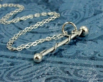 Drum Major Baton Necklace, Sterling Silver Drum Majorette Baton Charm on a Silver Cable Chain