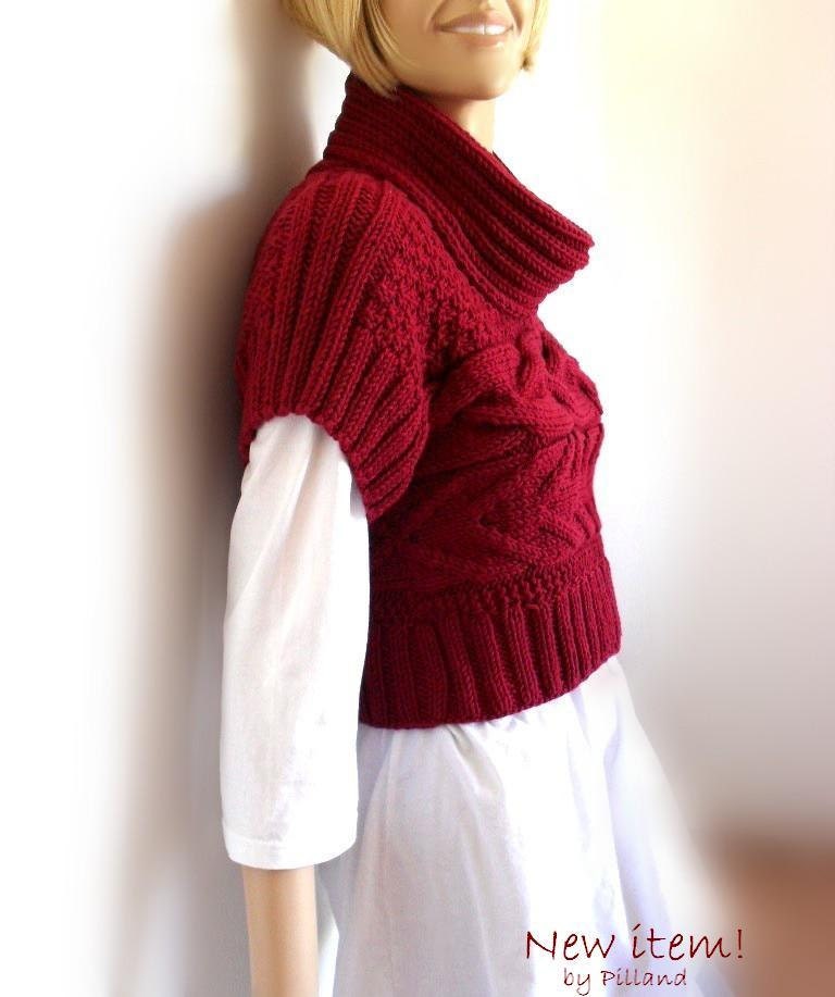 Hand Knit Red sweater Knit Women's Vest Women's