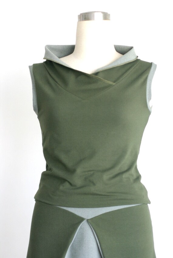 Women Top Sleeveless Blouse Dark olive green top by tasifashion