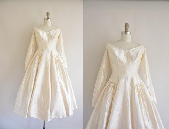 vintage 1950s wedding dress ivory silk dress by simplicityisbliss