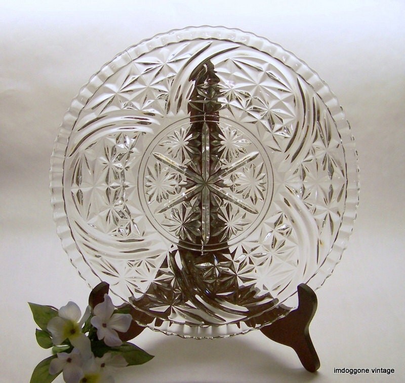 Anchor Hocking “Stars & Bars” Torte Plate, Large Scalloped Edge Serving Plate, Canape Plate