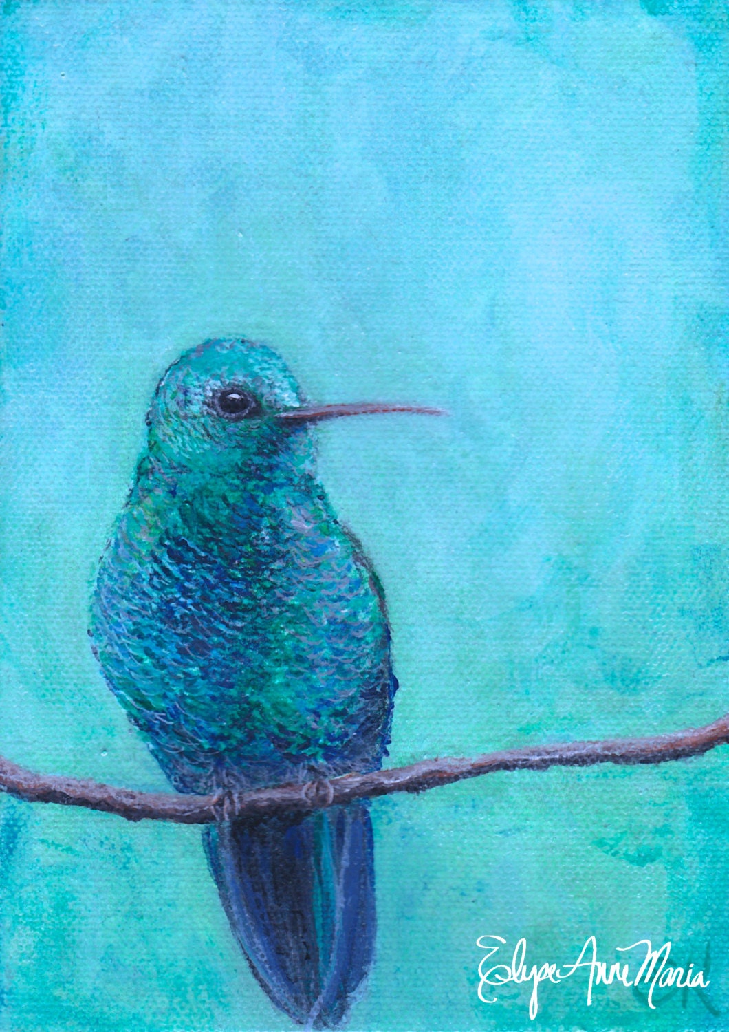 Blue Hummingbird 5x7 Acrylic Painting by ElyseAnneMaria on Etsy