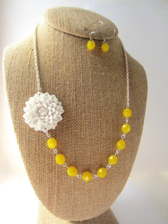 Yellow Necklace Statement Necklace Yellow Flower Necklace