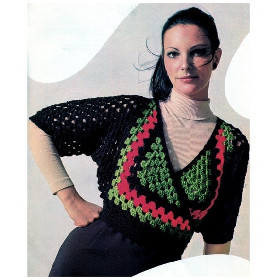 Vintage Crochet Pattern Granny Squares Wrap Crop Top 1970s Blouse Digital Download PDF