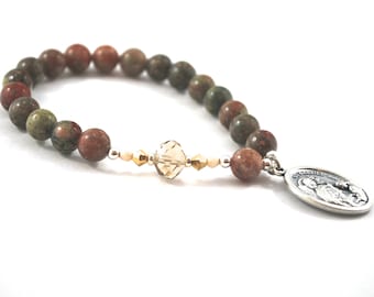 St Gabriel Archangel Gabriel Bracelet Patron Saint Bracelet Catholic Prayer Bracelet St Gabriel Earthy Jasper + Crystal, Quality Gemstones