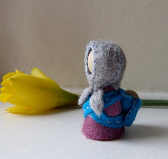 Babywearing Mama Gnome / Hand stitched Wool Felt on wooden peg doll