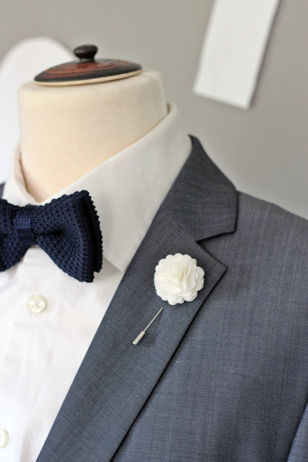 Elegant White Carnation boutonniere mens lapel flower pin