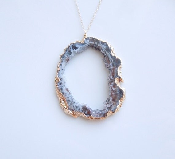 Geode Necklace in Gold Druzy Necklace Large Size by 443Jewelry