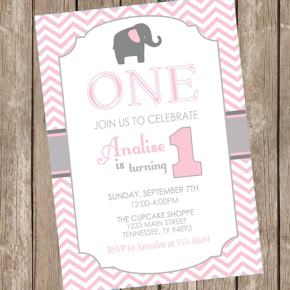 Elephant birthday invitation elephant 1st birthday