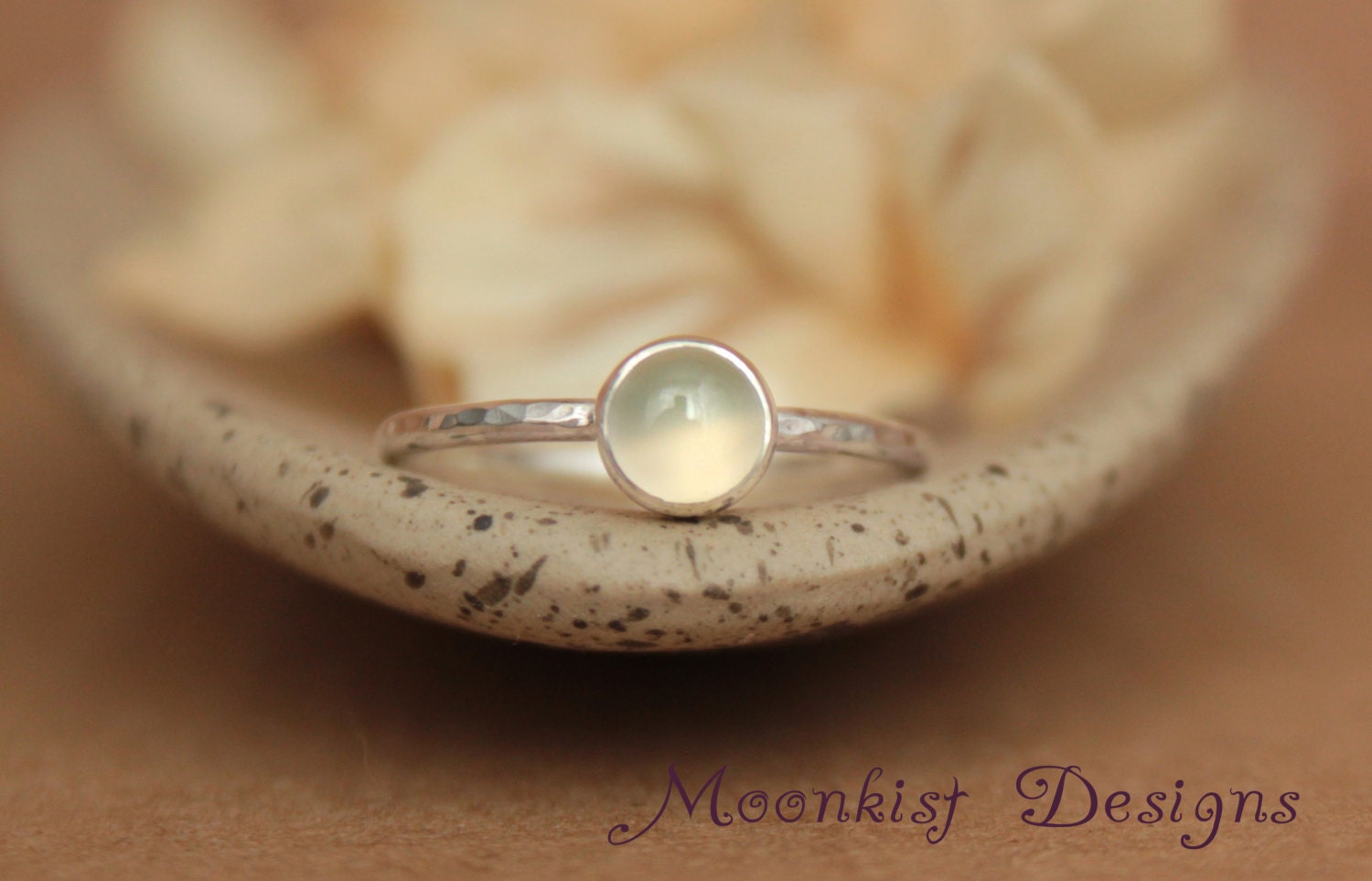 Delicate White Moonstone Promise Ring Unique BezelSet