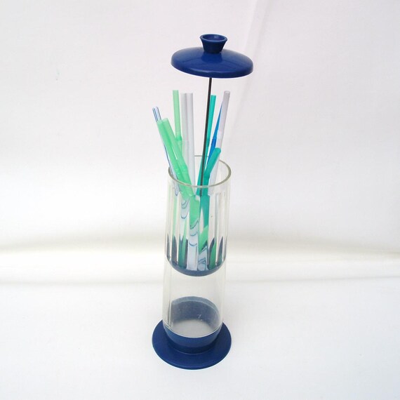 Vintage Straw Dispenser Blue Straw Holder 50s Diner Plastic